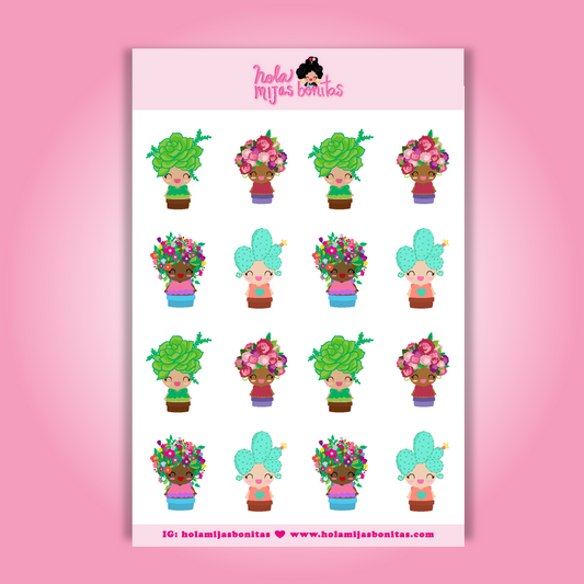 Small Flower Girls Stickers Sheets