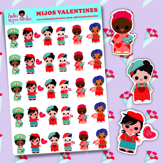 Hola Mijos Bonitos Small Valentines Sticker Sheet