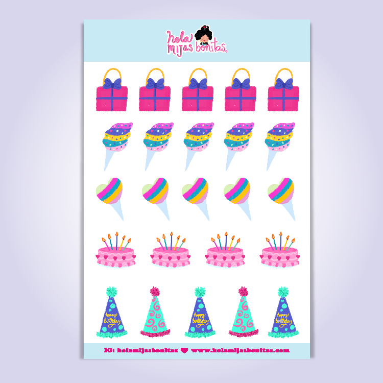 HMB BIRTHDAY DECORATIONS STICKER SHEET SMALL SIZE – Hola Mijas Bonitas