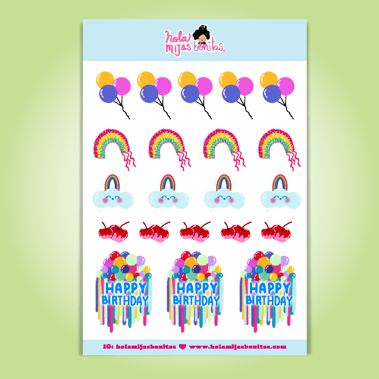 HMB BIRTHDAY DECORATIONS (Balloons) STICKER SHEET SMALL SIZE – Hola ...