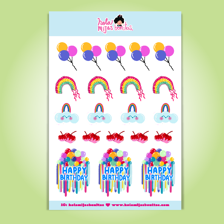 HMB BIRTHDAY DECORATIONS (Balloons) STICKER SHEET SMALL SIZE