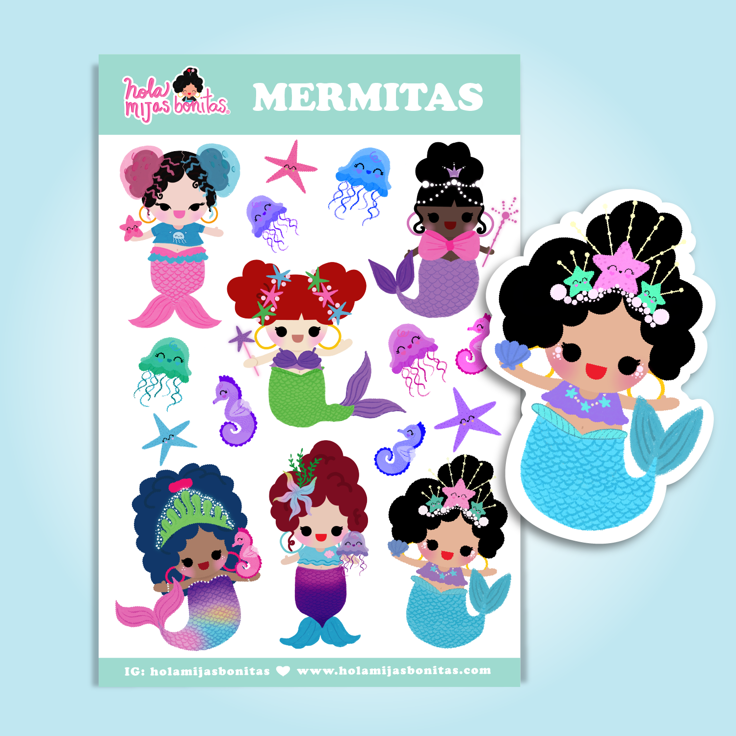HMB MERMITAS BIG STICKERS SHEET – Hola Mijas Bonitas